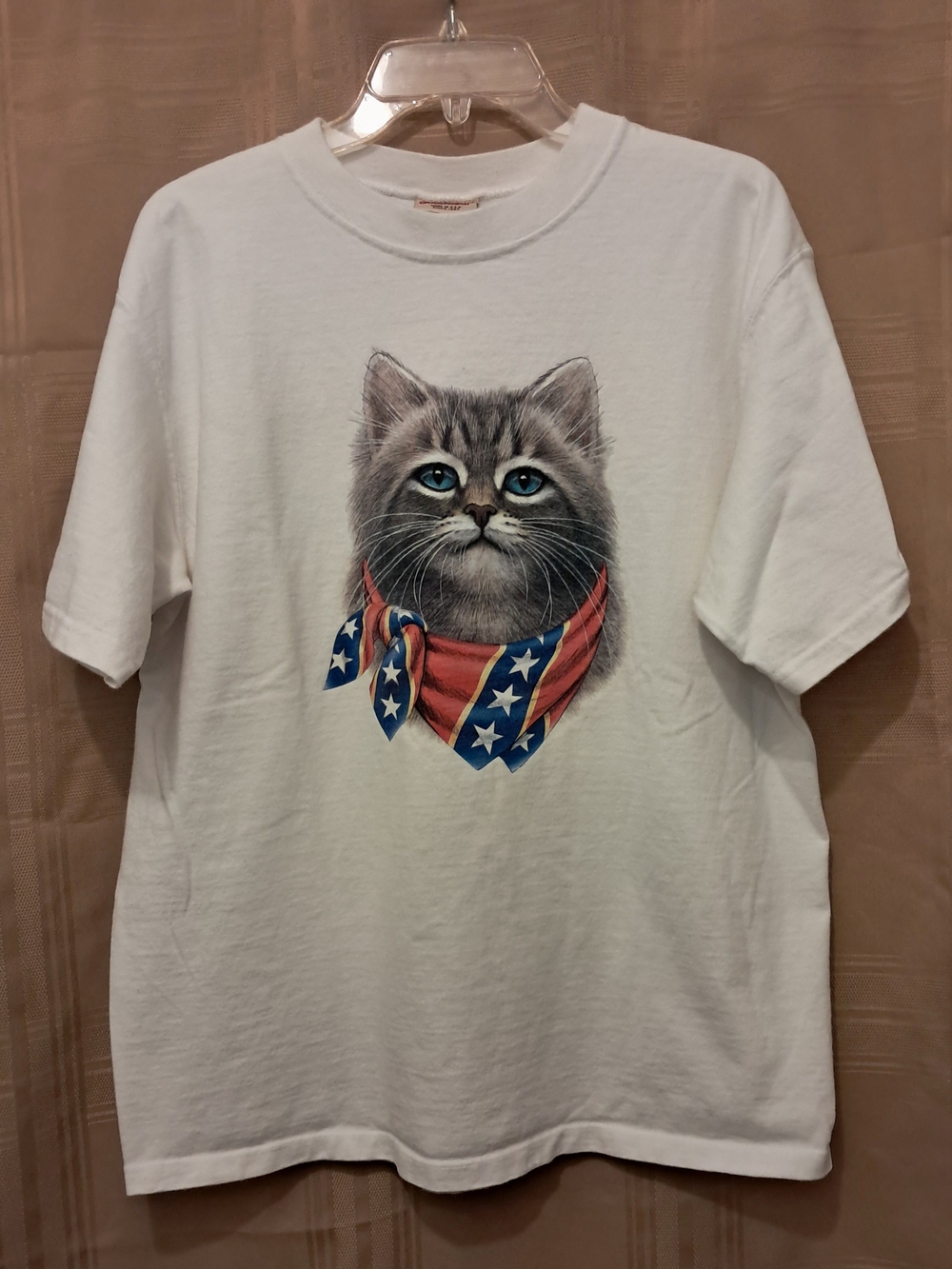 White Cat Graphic Short Sleeve Tee with Red & Blue Bandana
